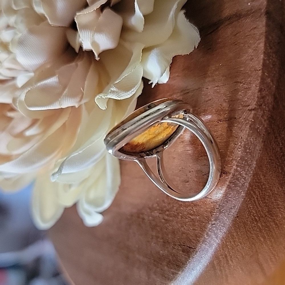 Solid Sterling Silver Bumblebee Jasper Ring Size … - image 3